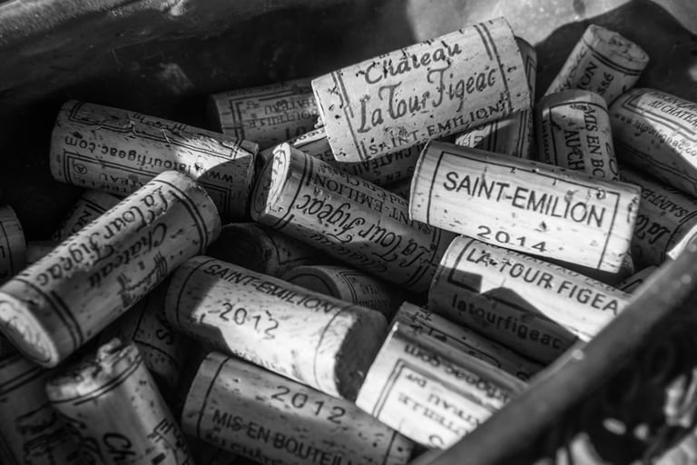 Wine corks from different estates